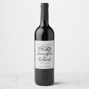 Stall Sketch Country Wedding Wine Label Weinetikett