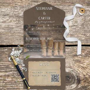 Stall & Stiefel Rustikaler Cowboy Western QR Code All In One Einladung