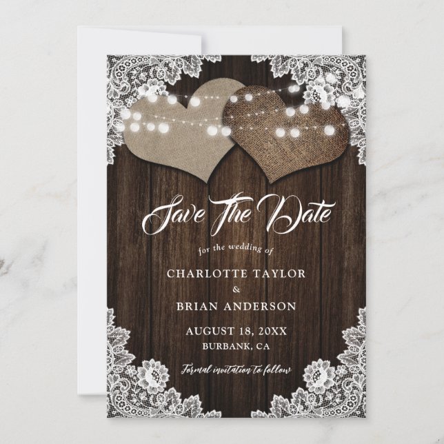 Stall Wedding Rustic Holz String Lights Floral Lac Save The Date (Vorderseite)