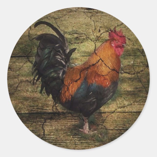 Stall Wood Farm Hühnchen Französischer Landhahn Runder Aufkleber (Vorderseite)