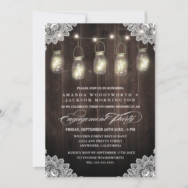 Stall Wood Lace Mason Engagement Partei Einladunge Einladung (Vorderseite)