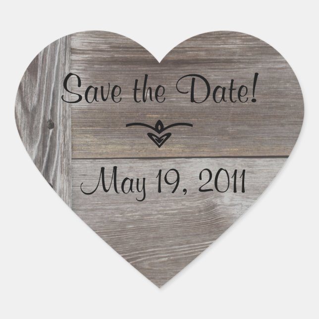 Stall Wood Save the Date Herzklammern Herz-Aufkleber (Vorderseite)
