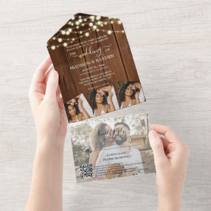 Stall Wood String Lights 4 Foto QR Code Wedding All In One Einladung