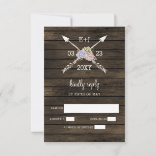 Stall Wood succulent Antlers Country Chic Hochzeit RSVP Karte