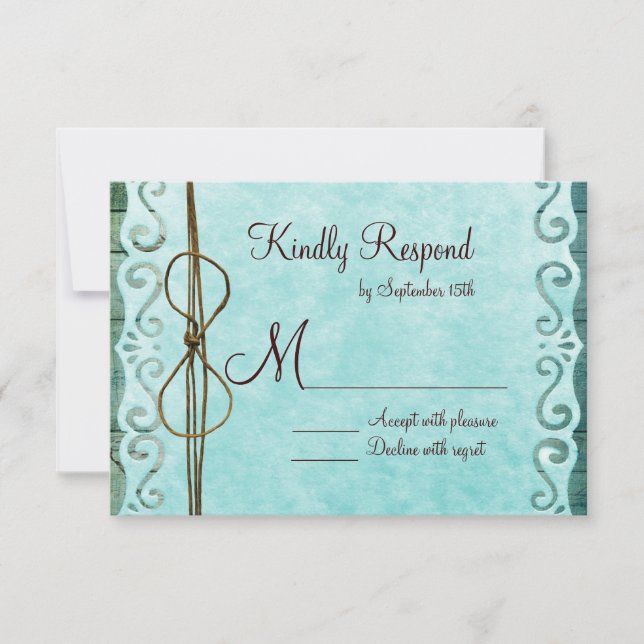 Stall Wood Vintag Paper Aquamarin Wedding RSVP Car (Vorderseite)
