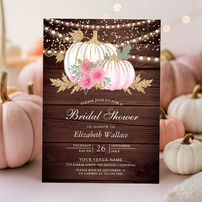 Stall Wood White Pumpkin Pink Floral Brautparty Einladung (Von Creator hochgeladen)