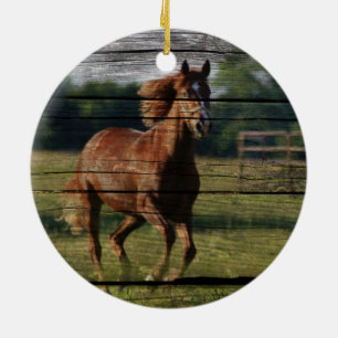 Stall Woodgrain Country Ranch Galloping Brown Hors Keramikornament
