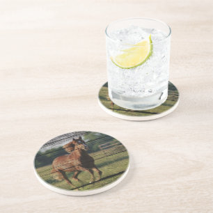 Stall Woodgrain Country Ranch Galloping Brown Hors Sandstein Untersetzer