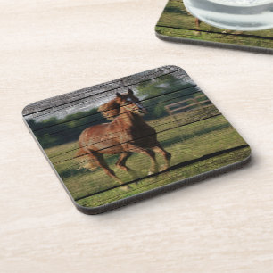 Stall Woodgrain Country Ranch Galloping Brown Hors Untersetzer