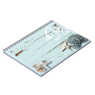 Stallholz Aqua-Seesterne-Muscheln Notizblock
