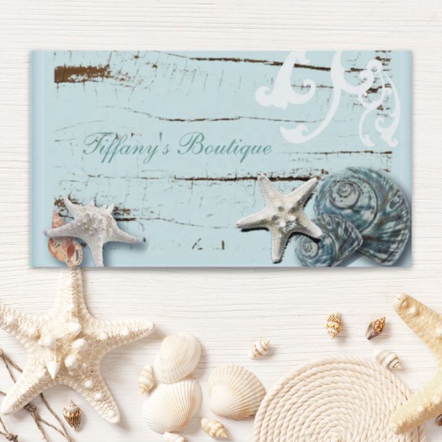 Stallholz Aqua-Seesterne-Muscheln Visitenkarte (Coastal barn wood aqua blue starfish seashells business card)