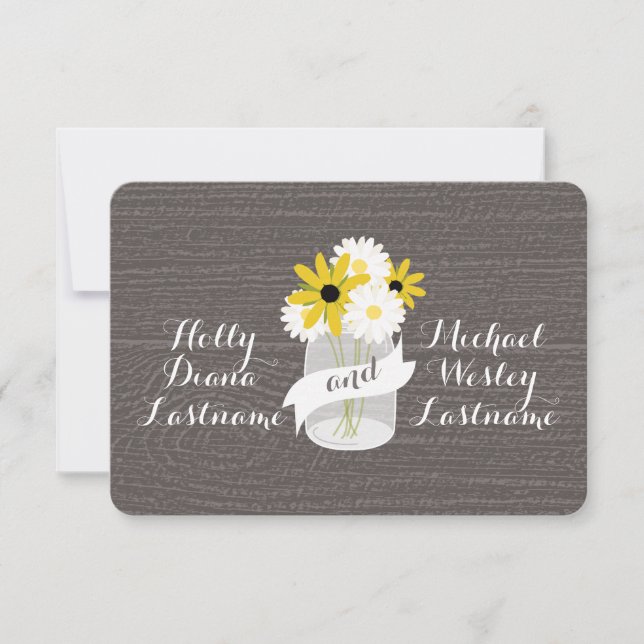 Stallholz Inspiriert Mason Jar + Wildblumen UAWG RSVP Karte (Vorderseite)