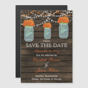 Stallholz-Maurergläser Orangen-Blume Save the Date Magneteinladung