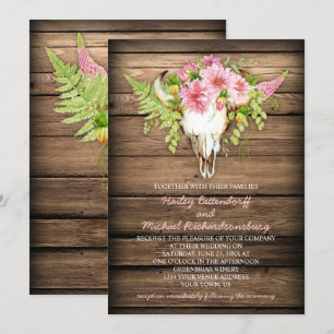 Stallholz Rosa Blume Kuh Schädelhorn Hochzeit Einladung