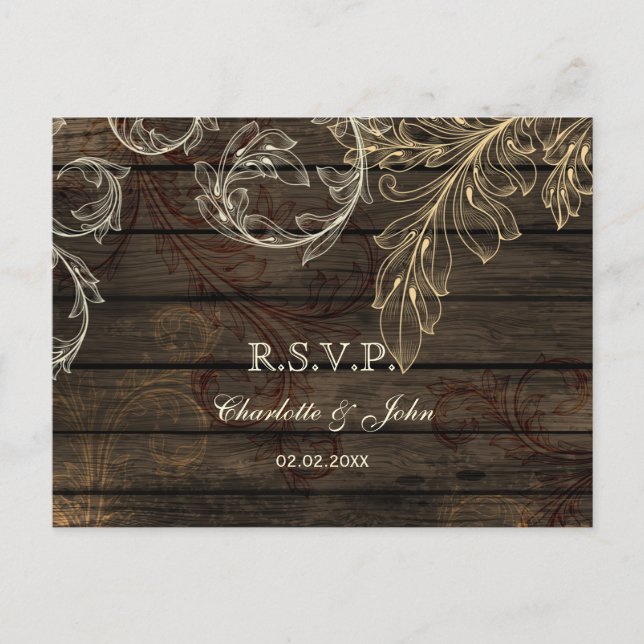Stallholz rustikale blüh Hochzeit rsvp Einladungspostkarte (Vorderseite)