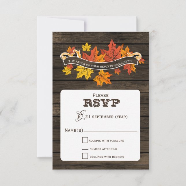 Stallholz Rustikale Hochzeit im Herbst uAwg 3,5 x  RSVP Karte (Vorderseite)