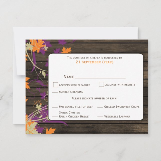 Stallholz Rustikale Pflaume Blätter Hochzeit im He RSVP Karte (Vorderseite)