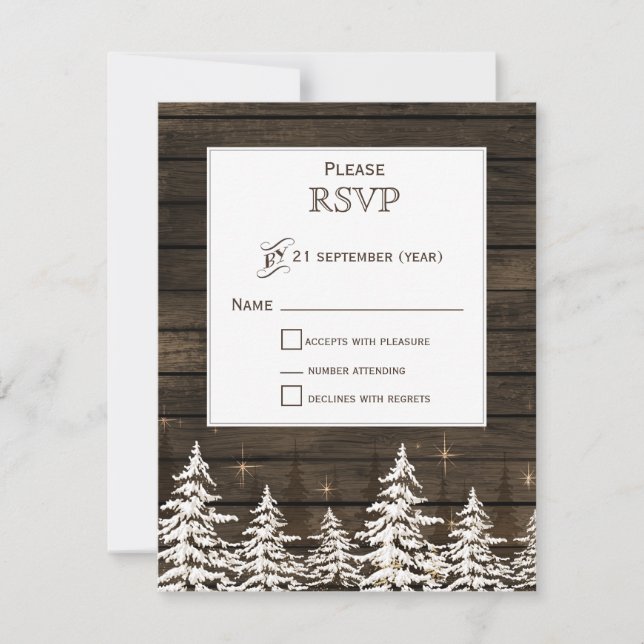 Stallholz Rustikale Pinienbäume, Winterwald uAwg RSVP Karte (Vorderseite)
