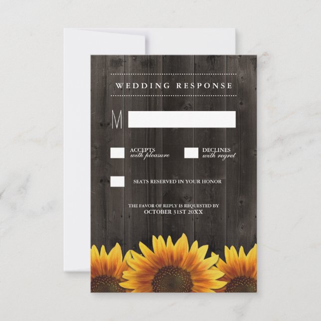 Stallholz + Rustikale Sonnenblumen Hochzeitskarte  RSVP Karte (Vorderseite)
