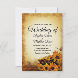 Stallholz + Rustikale Sonnenblumenhochzeit Einladung