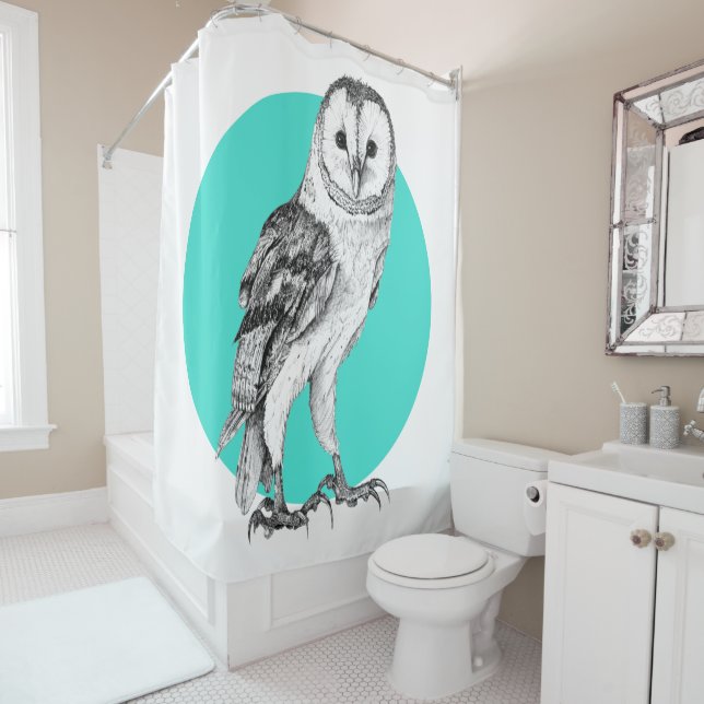 Stallhuhn mit schwarzem Pen auf Türkis zeichnend Duschvorhang (Beispiel)