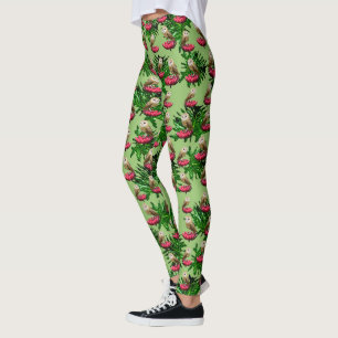 Stallhühner, Blätter und rosa Lotus-Blume, Leggings