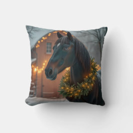 Stallion mit Weihnachtskranz Kissen