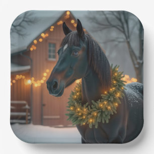 Stallion mit Weihnachtskranz Pappteller