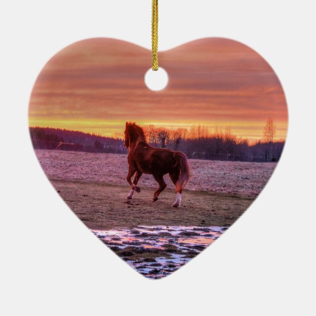 Stallion Running Zuhause bei Sunset auf Ranch Keramikornament (Hinten)