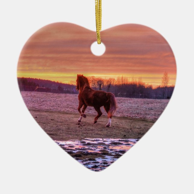 Stallion Running Zuhause bei Sunset auf Ranch Keramikornament (Vorne)