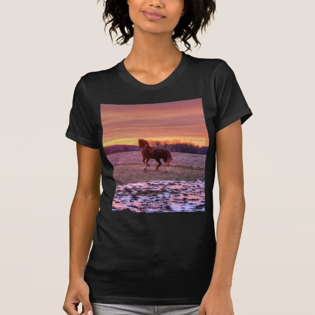 Stallion Running Zuhause bei Sunset auf Ranch T-Shirt (Vorderseite)