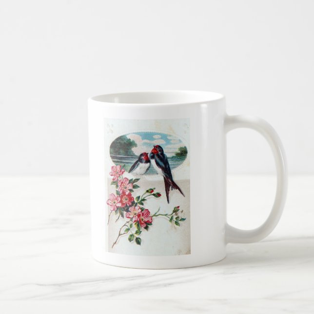 Stallschwalben und rosa Blume Kaffeetasse (Rechts)