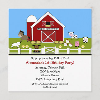 Stalltiere Spaß am 1. Geburtstag Einladung