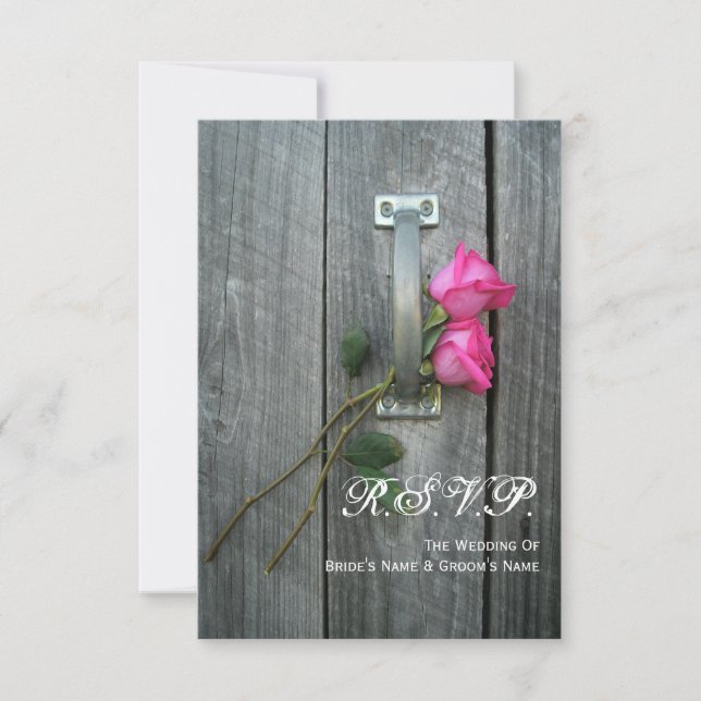 Stalltür und Rosengräber Hochzeit kleine UAWG RSVP Karte (Vorderseite)