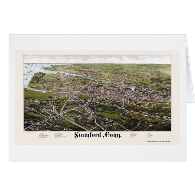 Stamford, carte panoramique de CT - 1883 (Devant horizontal)