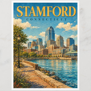 Stamford Connecticut Hafen Skyline GeoSaga Postkarte