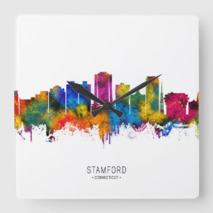 Stamford Connecticut Skyline Quadratische Wanduhr