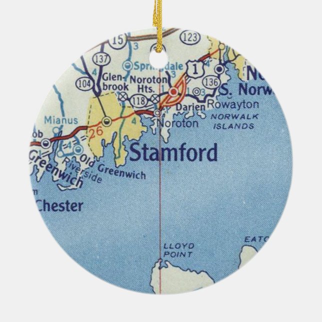 Stamford CT Vintag Map Keramik Ornament (Hinten)