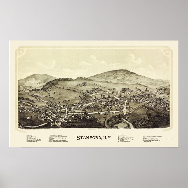 Stamford, NY Panoramic Map - 1890 Poster (Vorne)