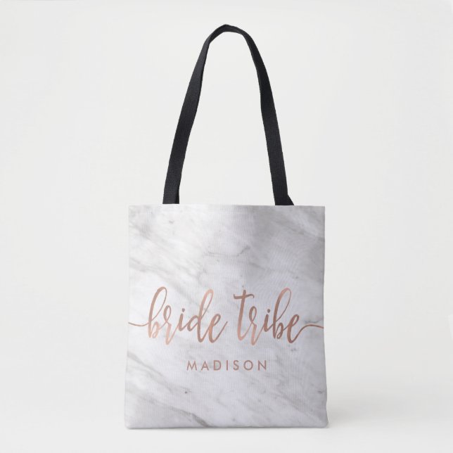 Stamm aus weißem Marmor und Rose Gold Monogram Tasche (Vorderseite)