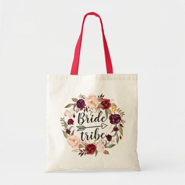 Stamm der Burgundy Red Blush Floral Wreath Bride Tragetasche (Vorne)
