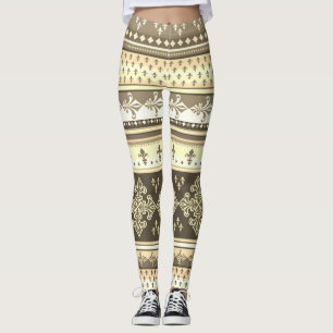 Stamm Ethnische Creme Erde Tones Brown Olive Khaki Leggings