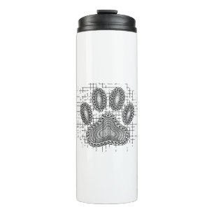 Stamm-Hund-Druck auf einem beschädigten Hintergrun Thermosbecher