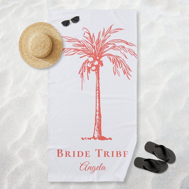 Stamm Korallenkoralle Tropenpalme Custom Strandtuch (Bride Tribe Coral Tropical Palm Tree Custom Beach Towel)