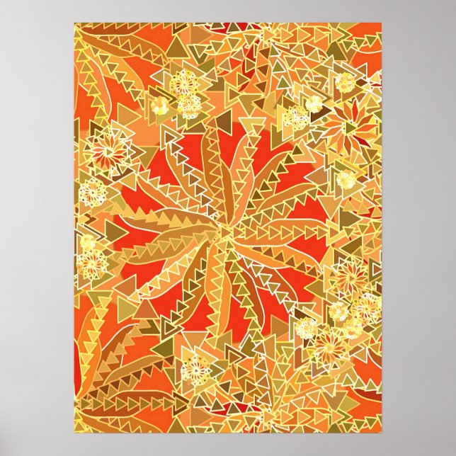 Stamm Mandala Print, Mustard Gold und Orange Poster (Vorne)