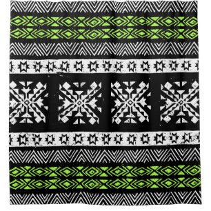 Stamm Navajo, Schwarz-weißes grünes Muster. Duschvorhang