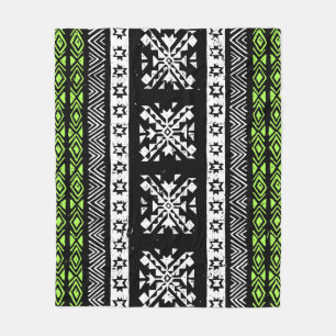 Stamm Navajo, Schwarz-weißes grünes Muster. Fleecedecke