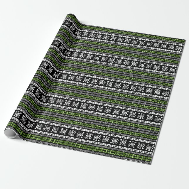 Stamm Navajo, Schwarz-weißes grünes Muster. Geschenkpapier (Ungerollt)