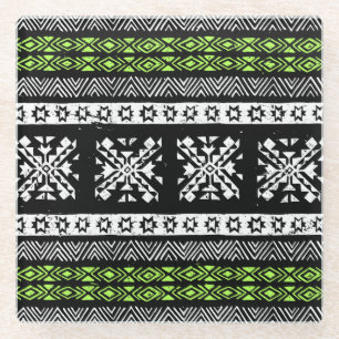 Stamm Navajo, Schwarz-weißes grünes Muster. Glasuntersetzer