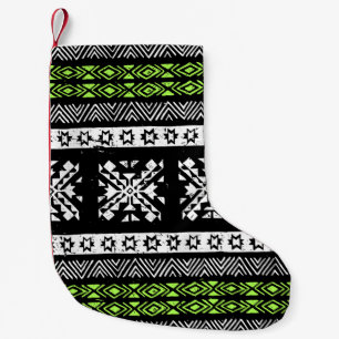 Stamm Navajo, Schwarz-weißes grünes Muster. Kleiner Weihnachtsstrumpf